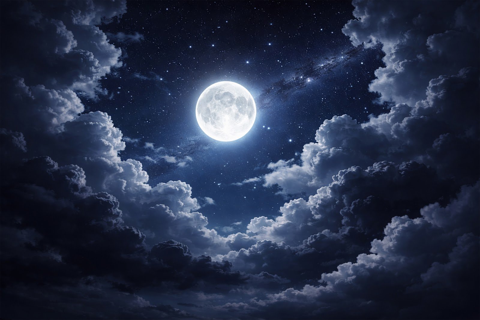 Moonlit Clouds at Midnight Background – Dark Night Sky with Moon Glow (Free Download)