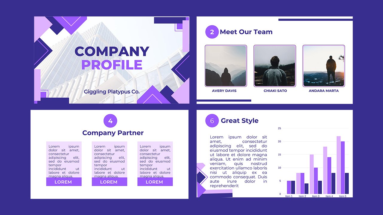 White Blue Purple Company Profile Presentation – Presentations and Slides Free Download