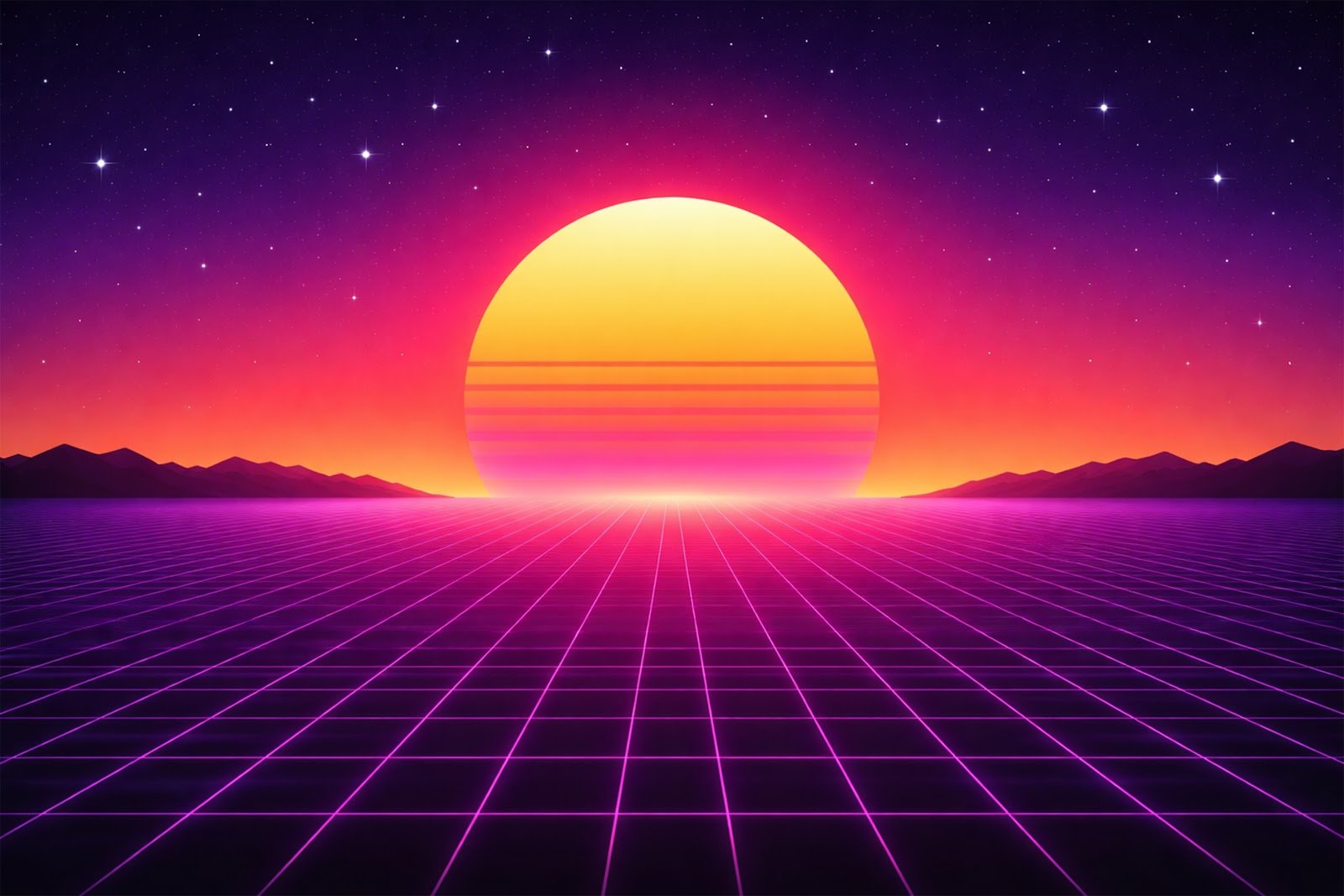 Retro 80s Grid Background with Sunset Gradient – Free High-Resolution Download