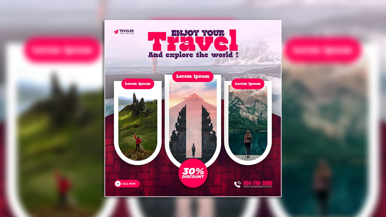 Tour travel agency Instagram post social media post web banner template design