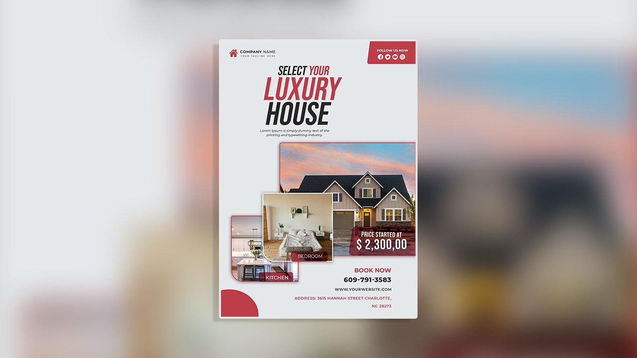 Layout Grid Red White Real Estate Flyer
