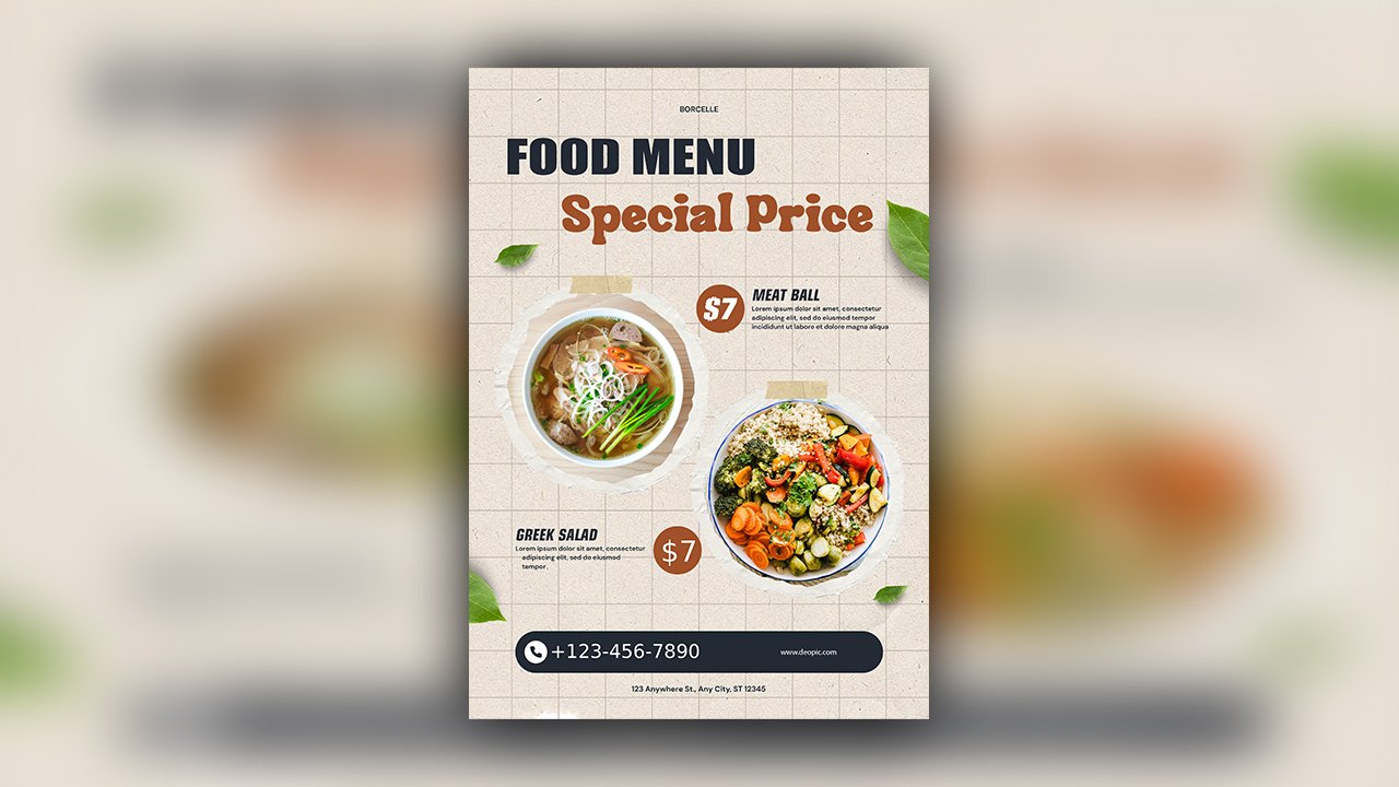 Cream and Vintage Food Menu Special Price Poster A3