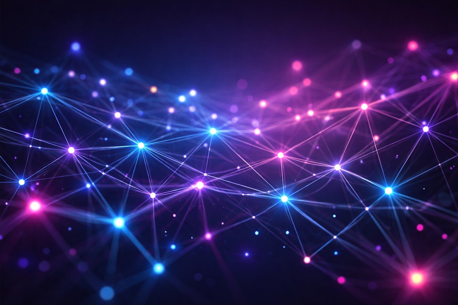 3D Effect Background with Floating Glowing Nodes and Lines – Futuristic Digital Network Wallpaper Free Download