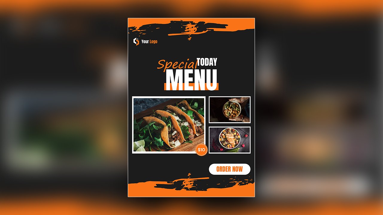Orange and Black Grunge Food Menu Poster