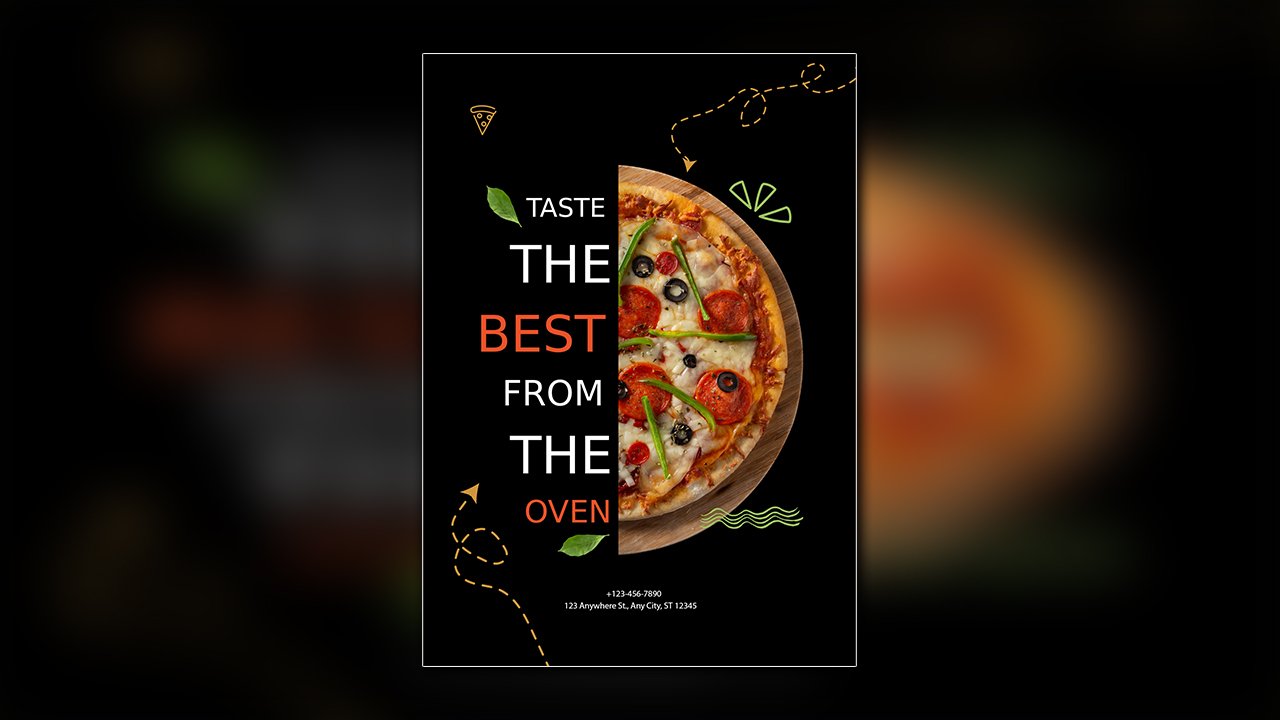 Black Abstract Pizza Poster Doodle