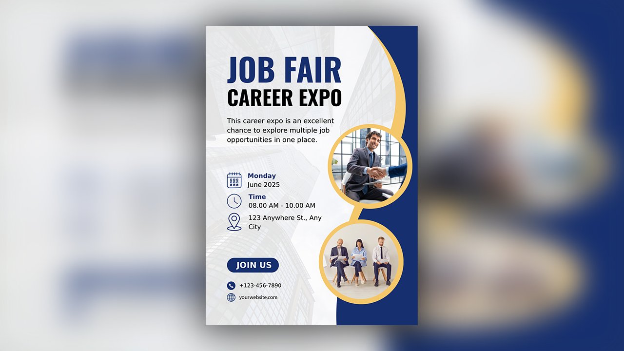 Blue and Yellow Modern Job Fair Flyer