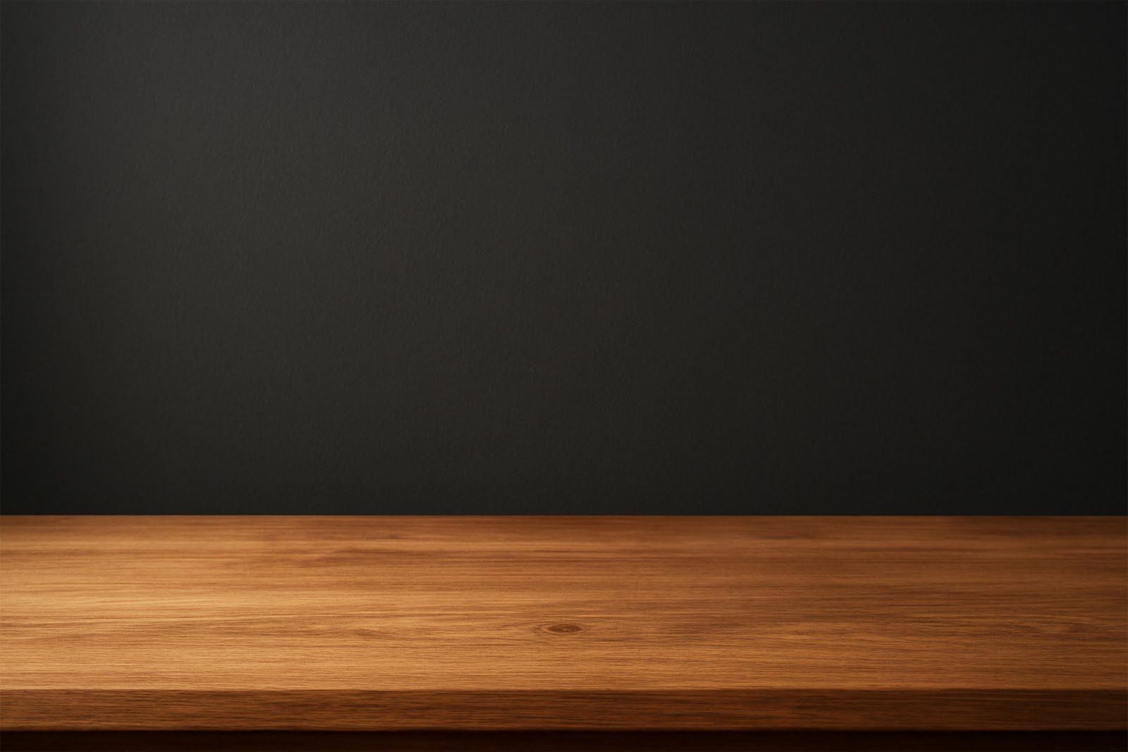 Wooden Table Mockup in Front of Dark Charcoal Wall – Free Download