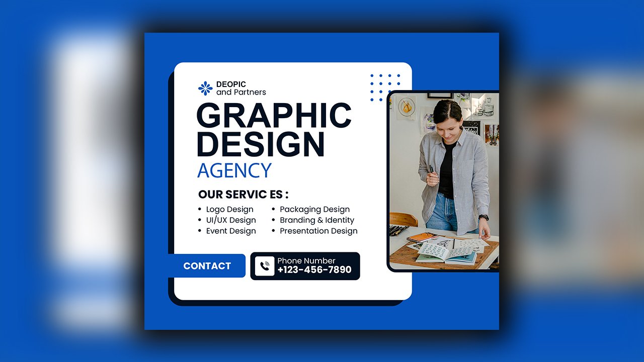 Blue and White Corporate Graphic Design Agency Facebook Post