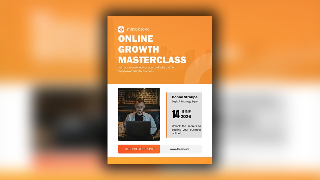 Orange and White Modern Online Growth Masterclass Poster