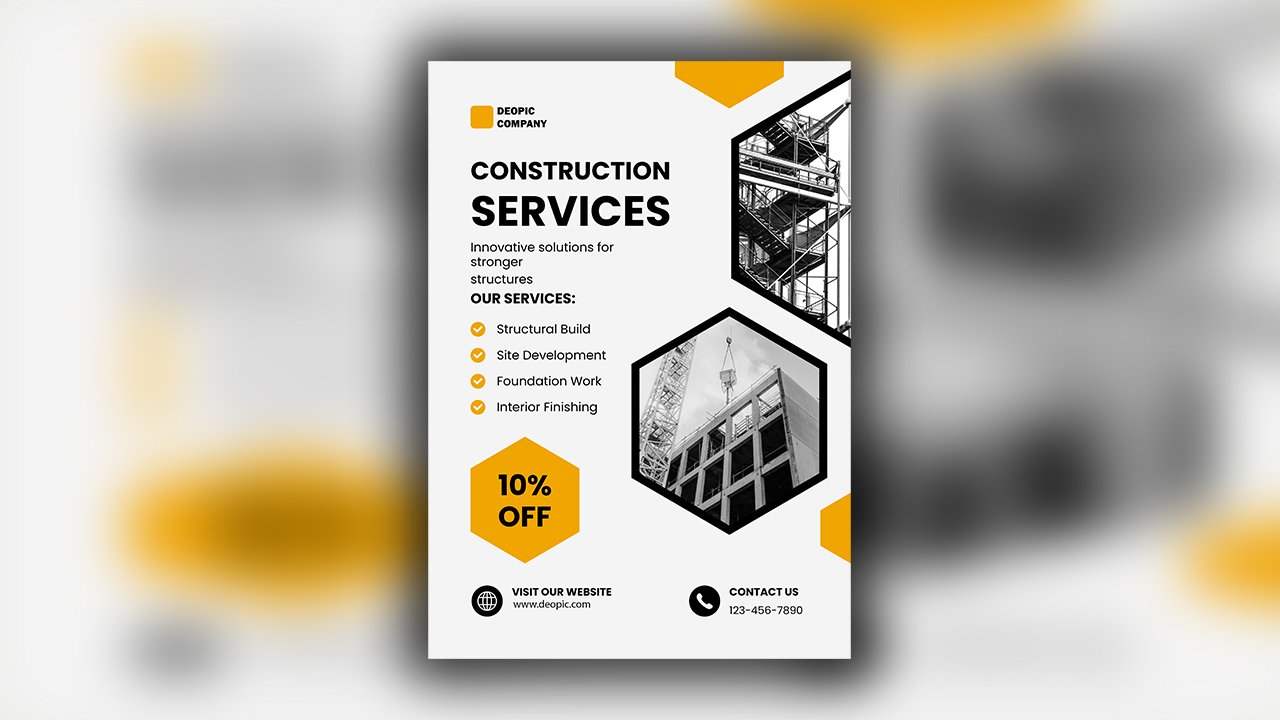 White Black And Yellow Modern Construction Services Poster