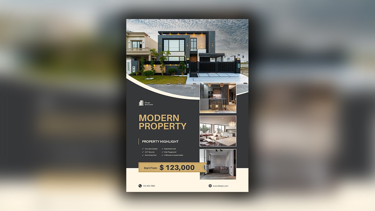 Black and Gold Modern Elegant Photo Collage Real Estate Property Promotion Poster