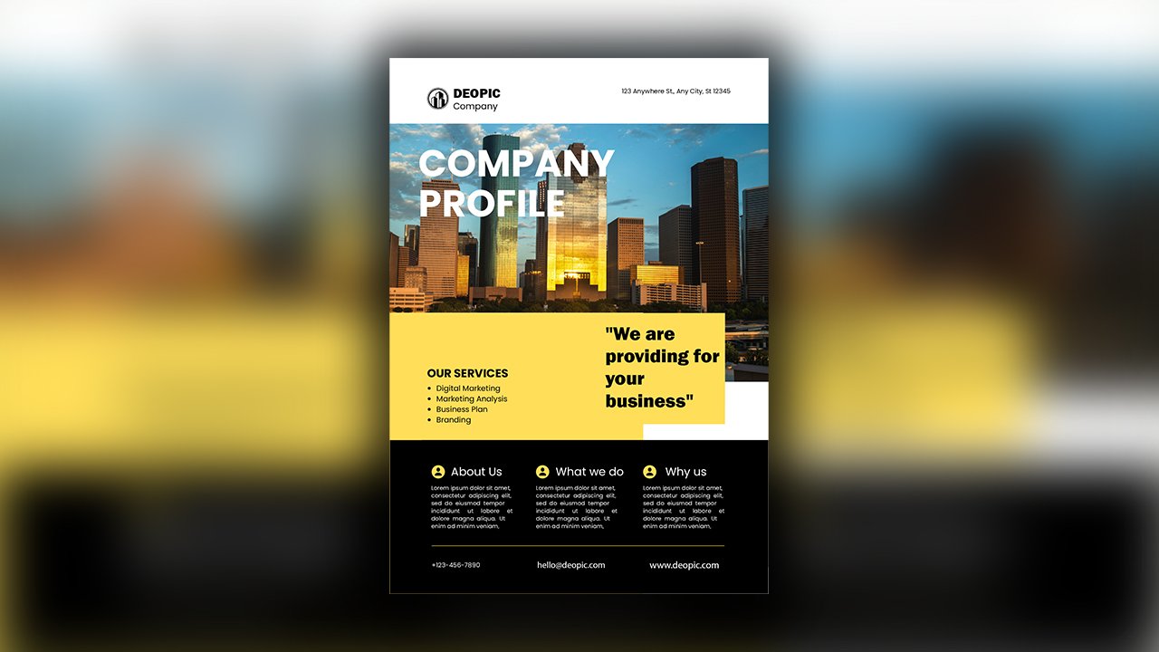 Blue and Yellow Modern Company Profile Flyer Portrait