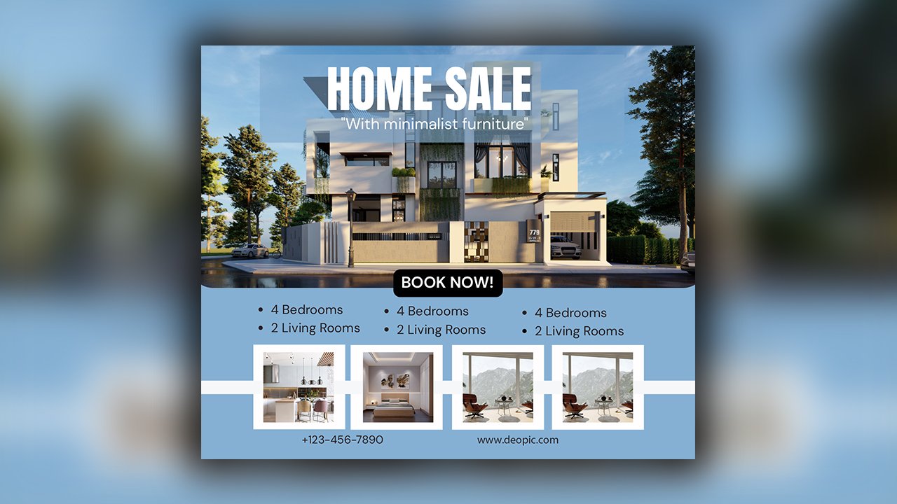 Blue Minimalist Home Sale Facebook Post
