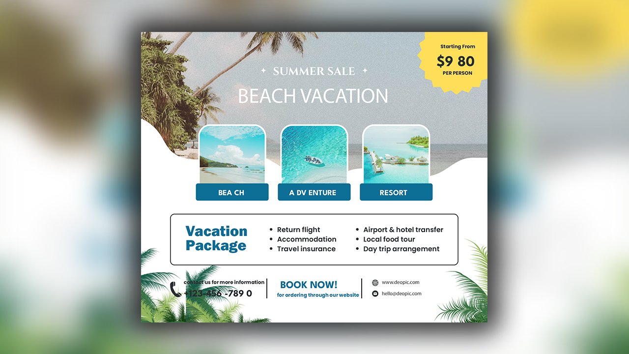 Blue White Colorful Creative Beach Sale Promotion Facebook Post