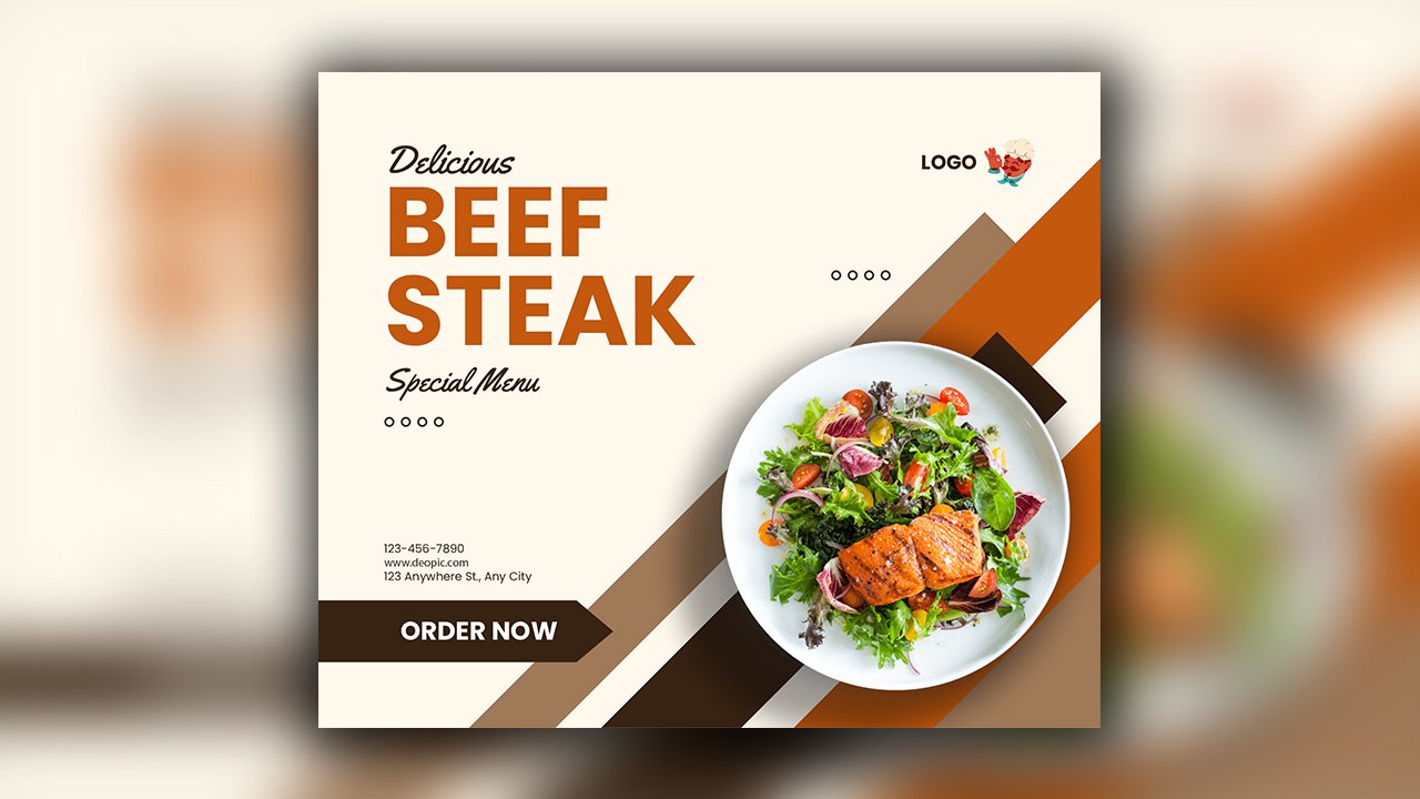 Beige And Orange Minimalist Beef Steak Facebook Post