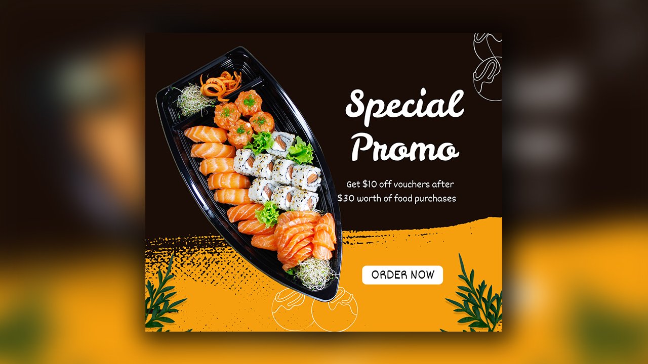 Brown and Yellow Dynamic Sushi Special Promo Facebook Post
