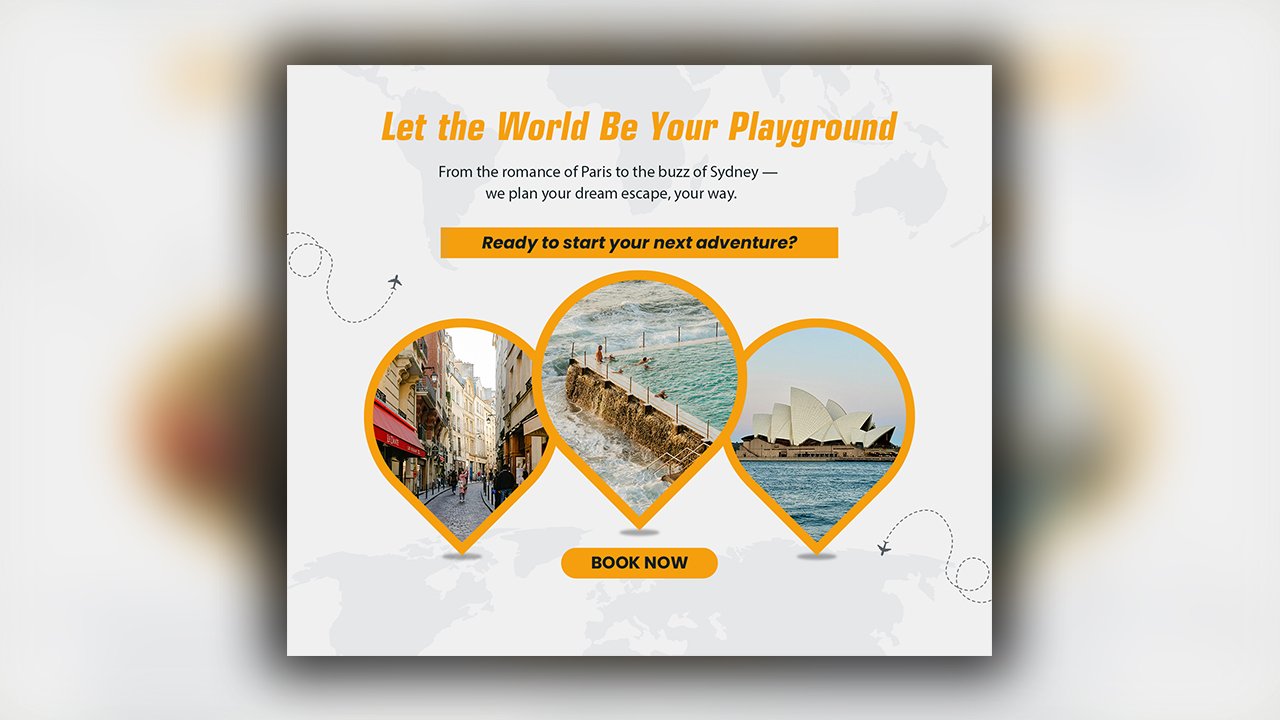 Yellow and White Modern Travel Destination Facebook Post