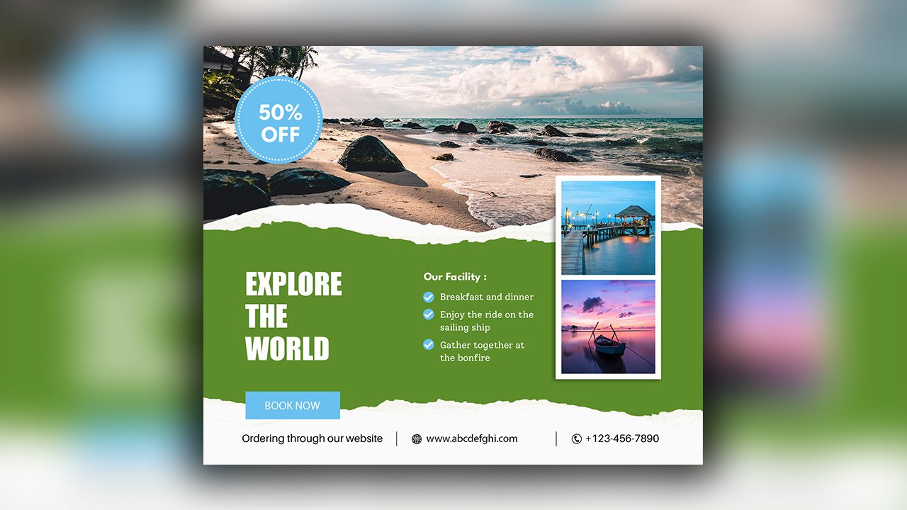 Green Blue Minimalist Travel Agency Promotion Facebook Post