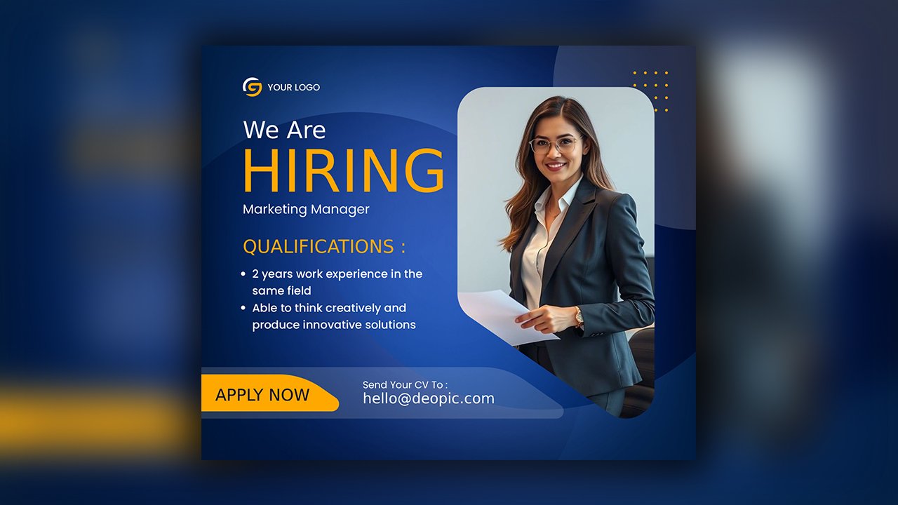 Midnight Blue Yellow Modern Professional Job Vacancy Facebook Post