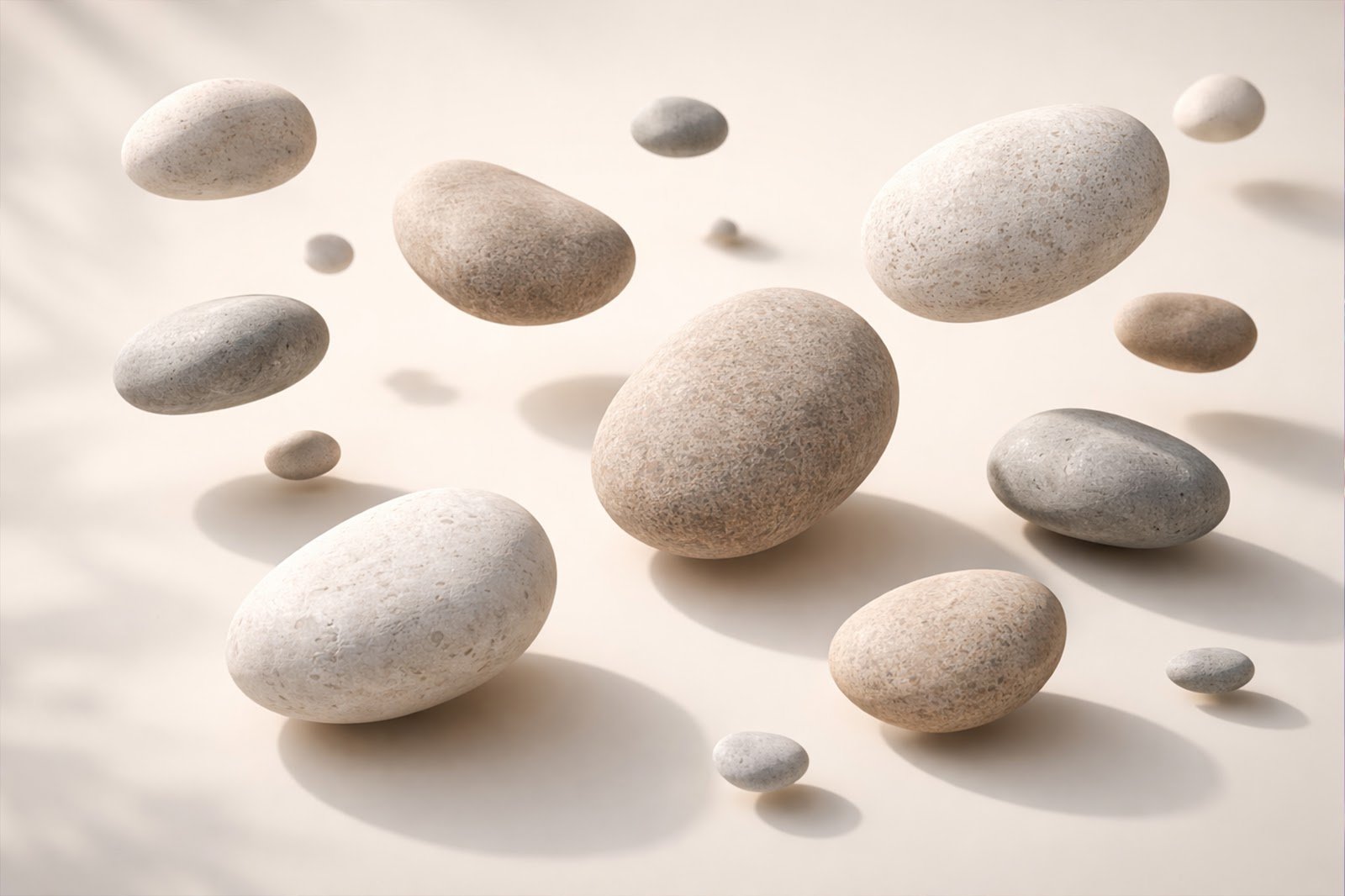 3D Floating Stones Background with Soft Shadows – Abstract Levitation Rock Effect HD Download