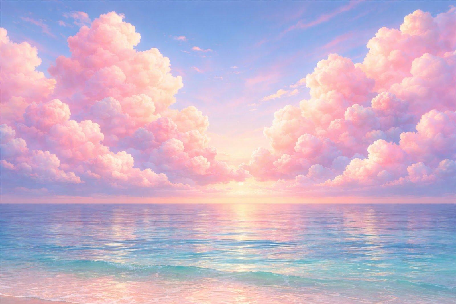 Cotton Candy Clouds Over Calm Sea Background – Free Download (HD)