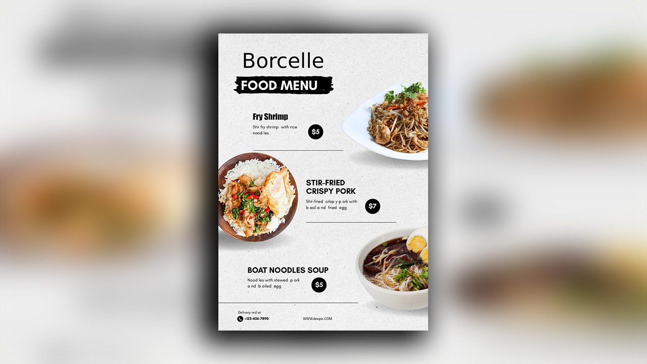 White and Black Modern Simple Food Menu