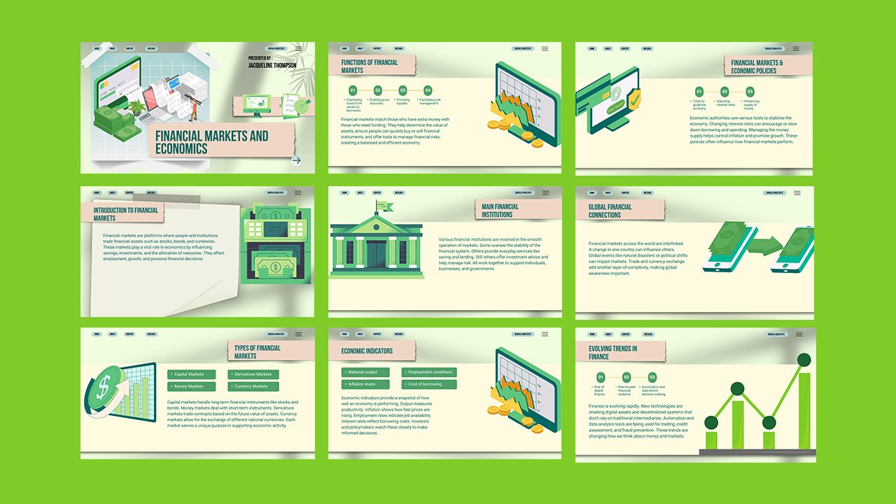 Green and Beige Illustrated Financial Markets and Economics Finance Presentation