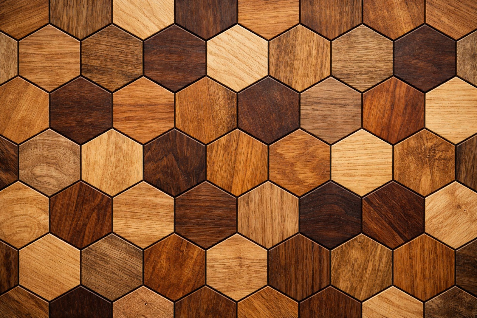 Abstract Hexagon Wood Tiles Background – Geometric Wooden Texture Free Download
