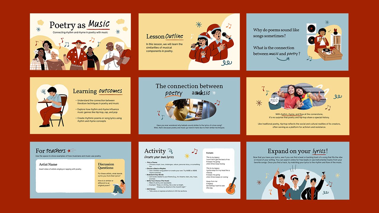 Musical Components in Poetry Education Presentation in Yellow Red Bold Hand Drawn Style Style