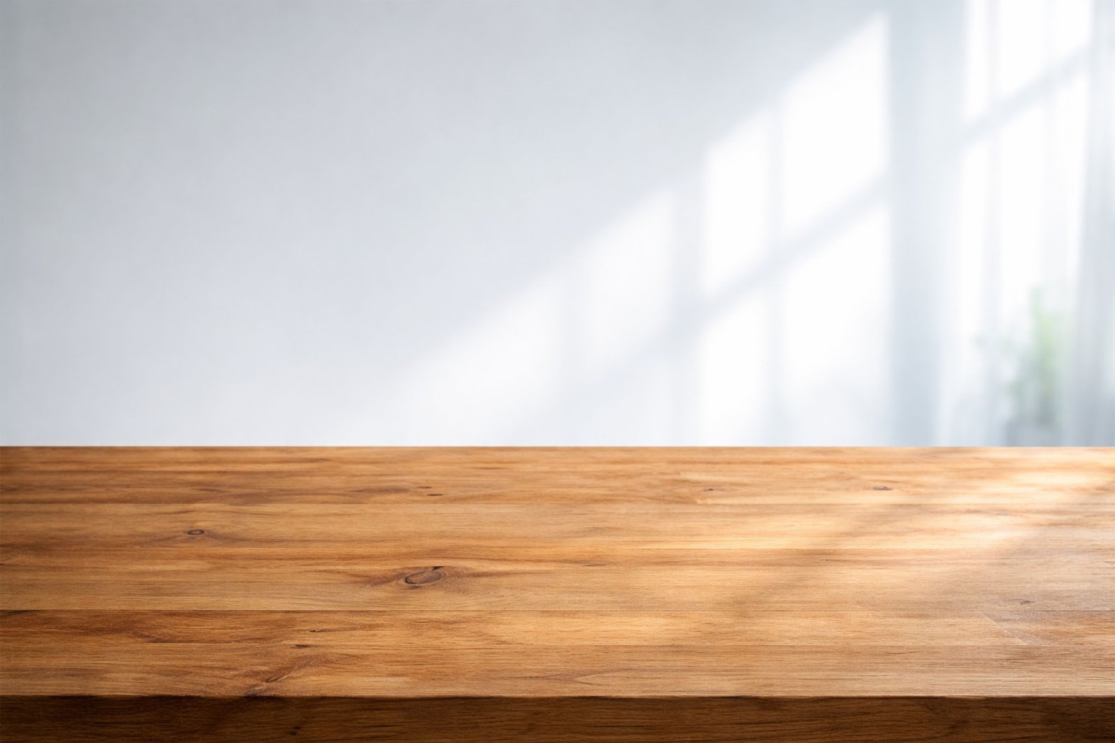 Wooden Table Mockup with Cool Morning Light from the Right – Free Download