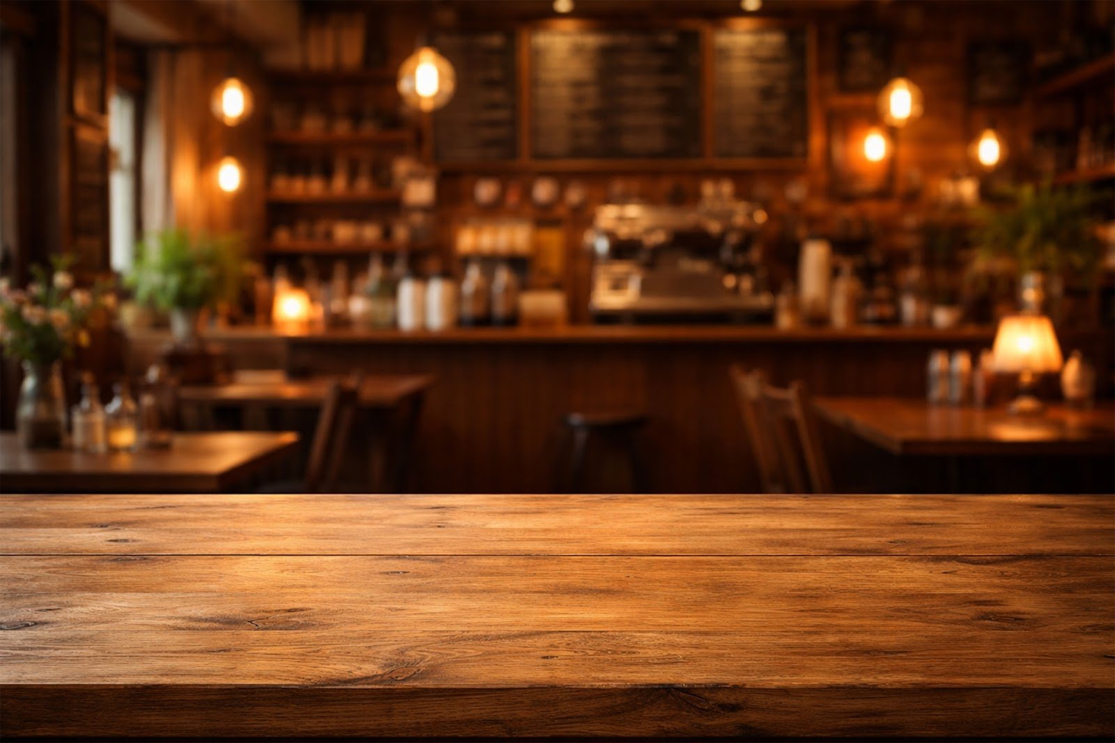 Vintage Coffee Shop Wooden Table Mockup – Free Download