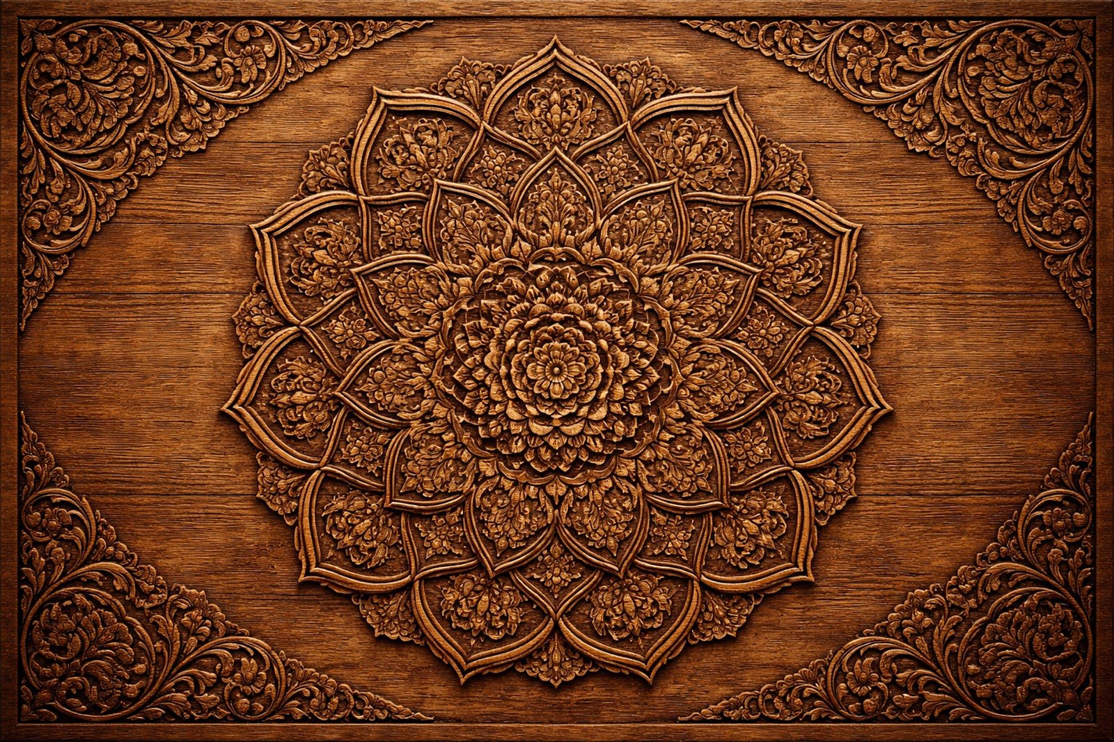 Mandala Carved Wood Texture Background – Intricate Wooden Pattern Free Download