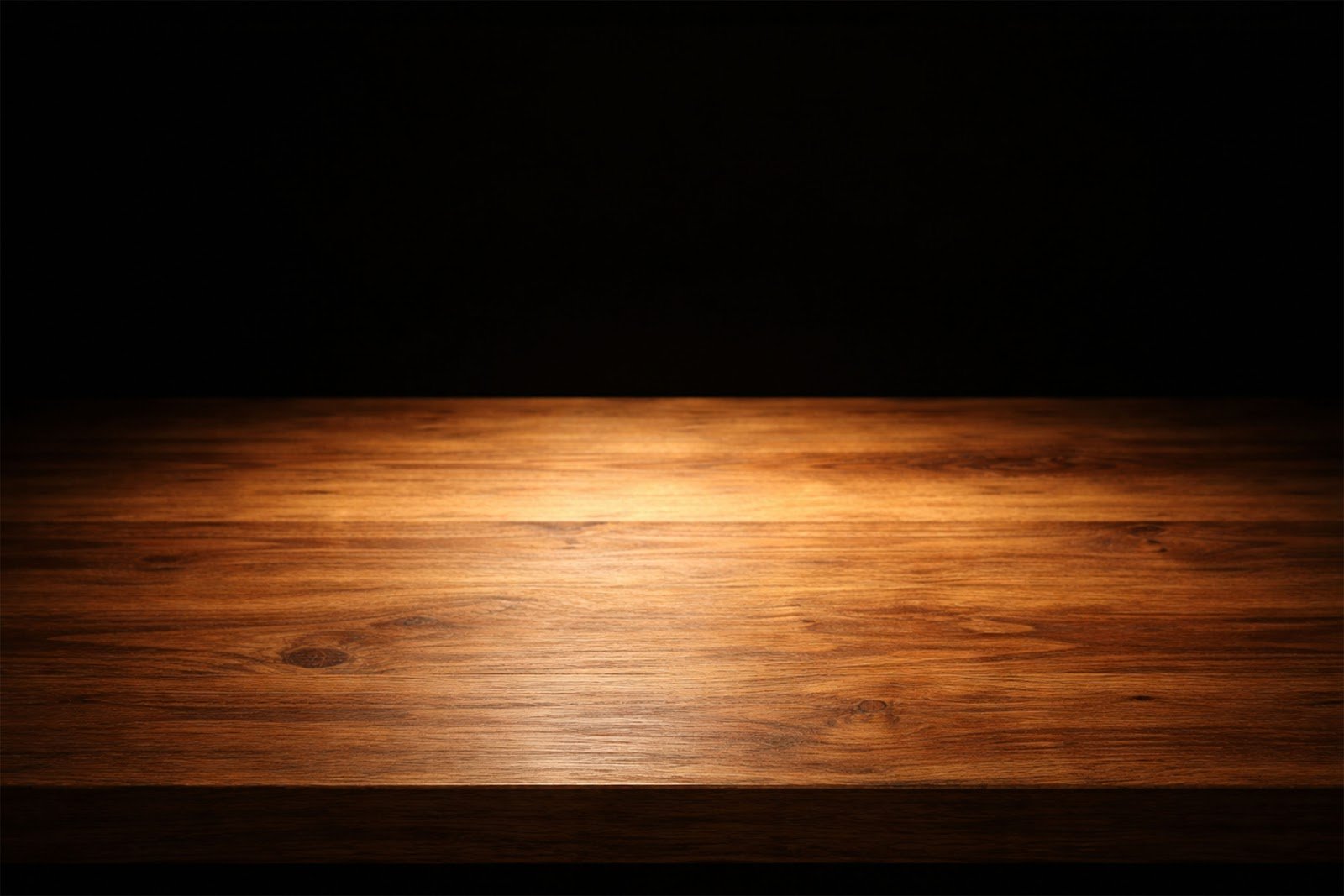 Wooden Table Mockup with Dramatic High-Contrast Lighting – Free Download