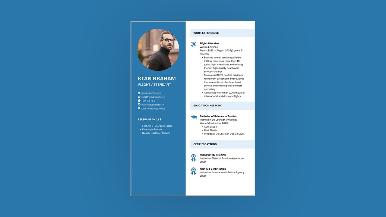 Blue Light Blue Color Blocks Flight Attendant CV