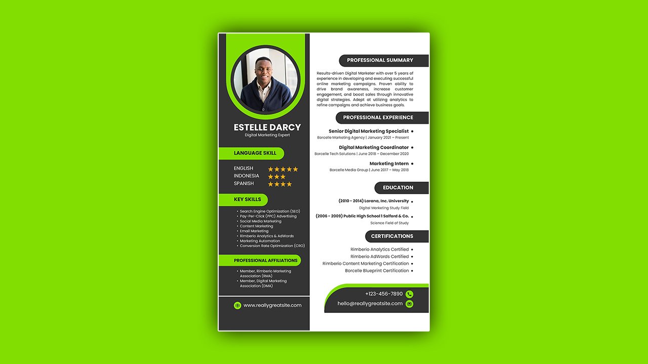 Grey and Green Modern Professional CV Resume