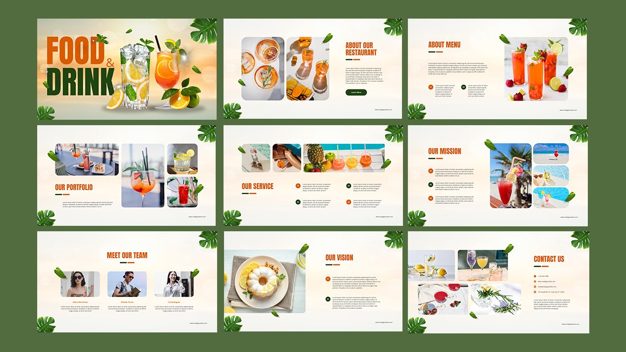 Green Orange Floral Food And Drink Presentation