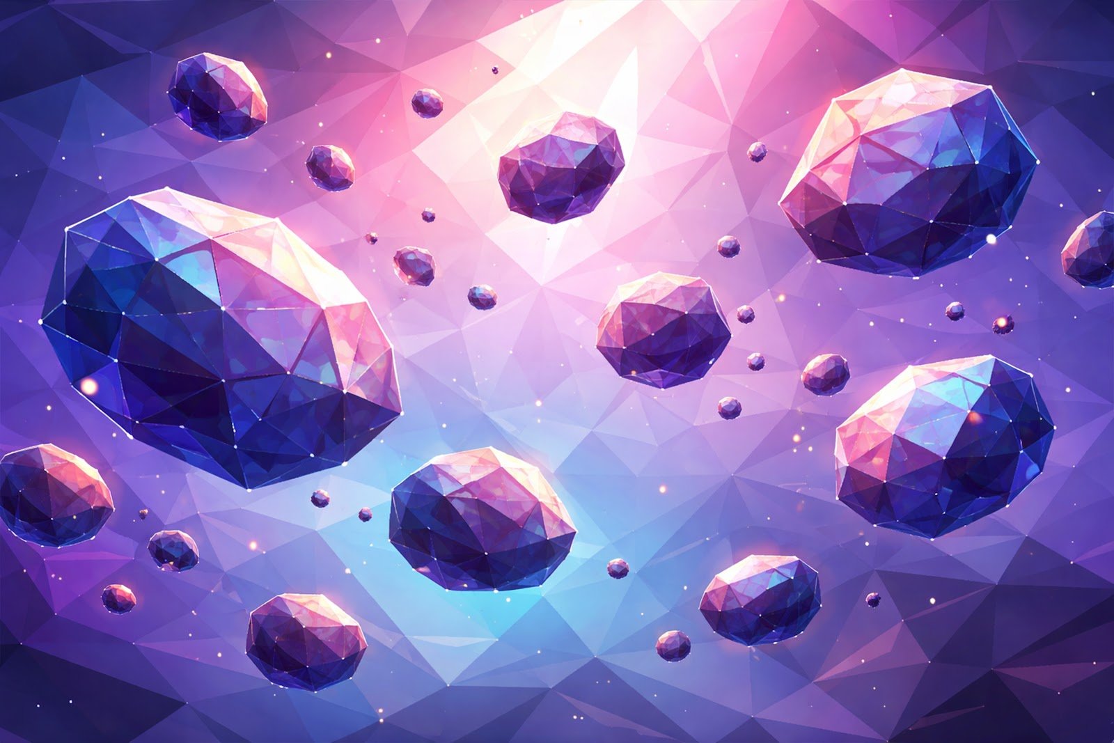 Floating Low-Poly Rocks Background – Abstract 3D Geometric Landscape