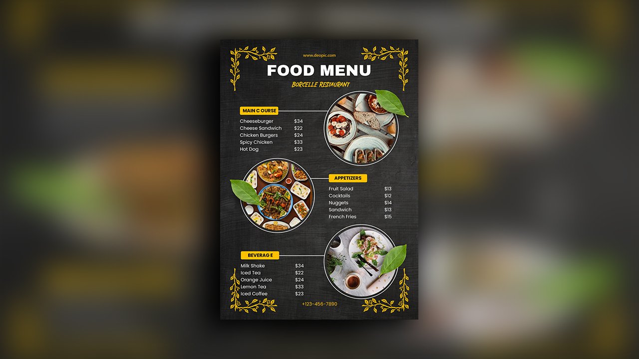 Yellow and Black Restaurant Food Menu