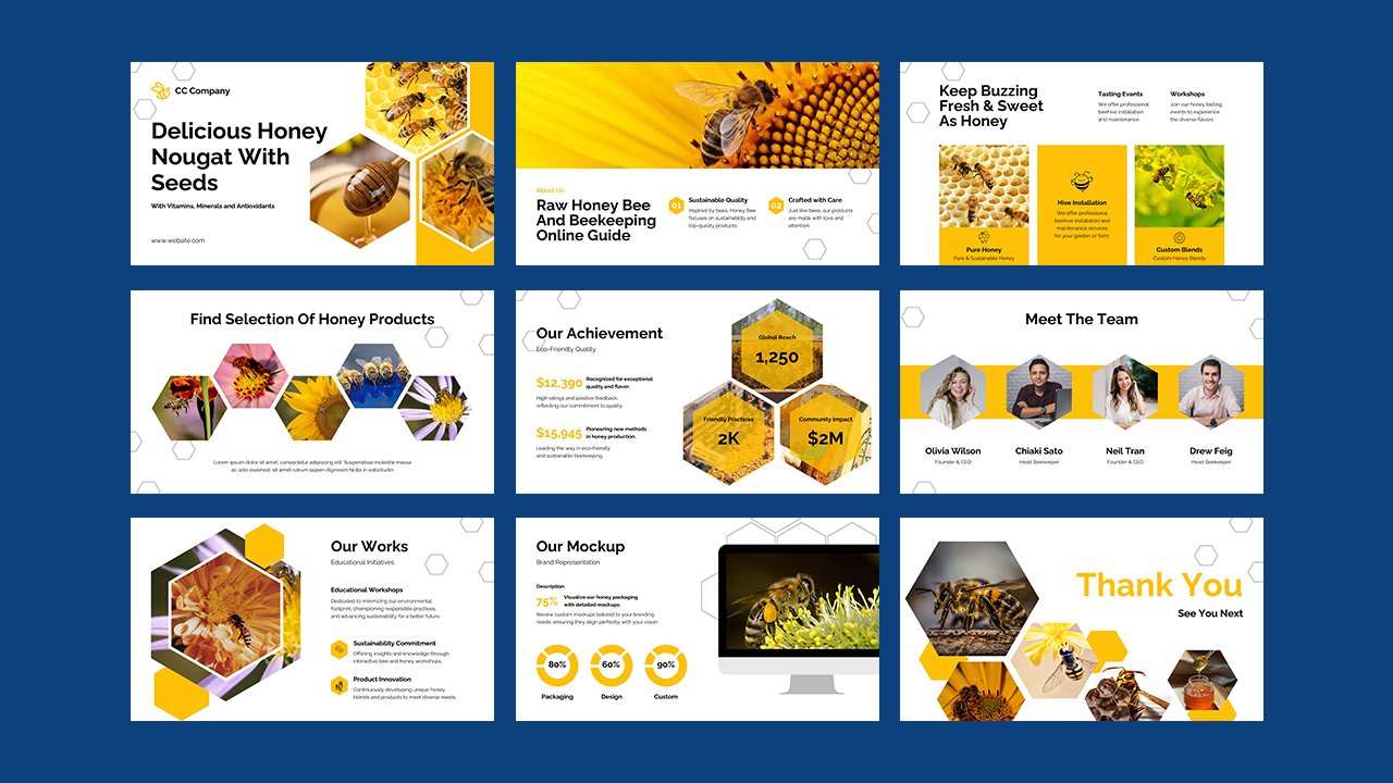 White Yellow Modern Geometric Honey Bee Presentation