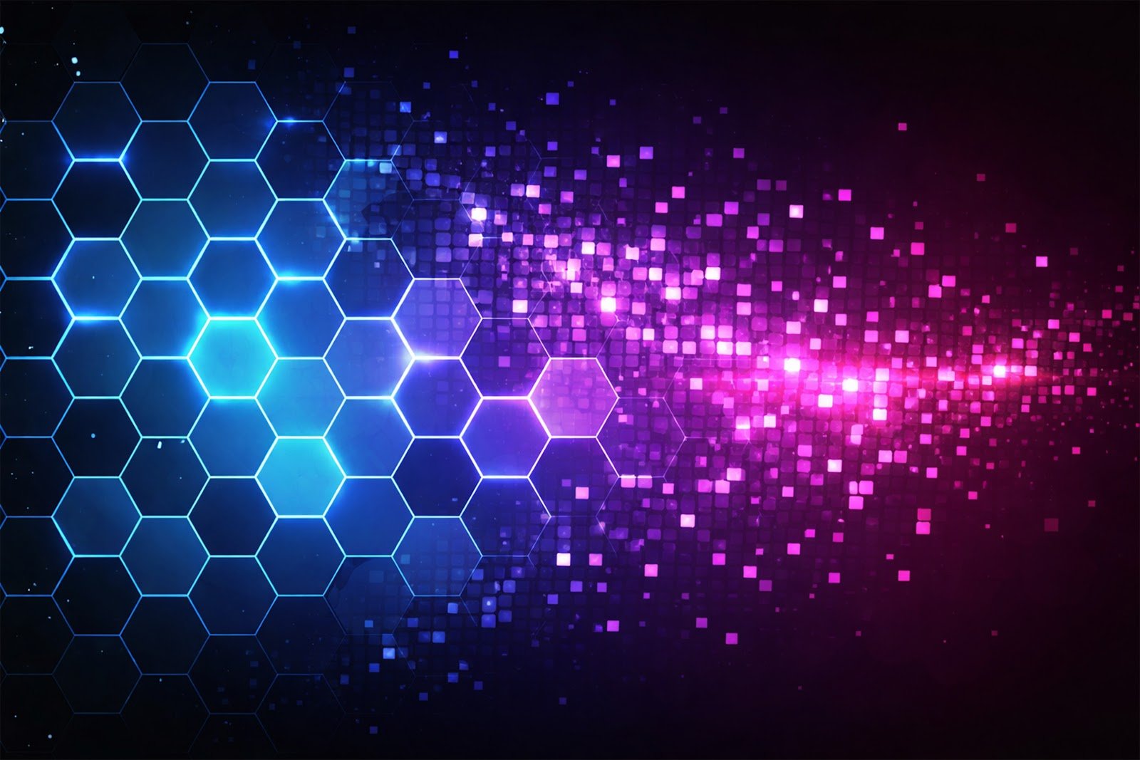 Abstract Geometric Hexagons Dissolving Into Pixels Background – High-Resolution Futuristic Design Download