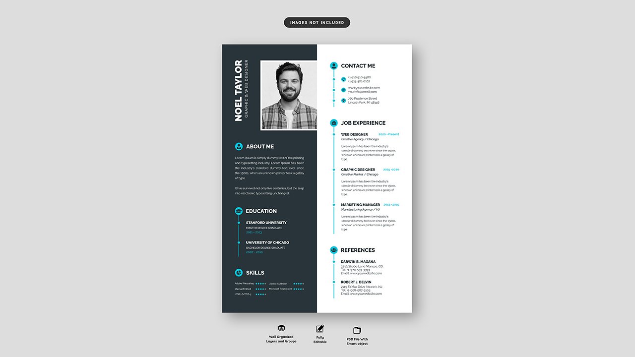 Clean modern resume portfolio CV template – PSD Free Download