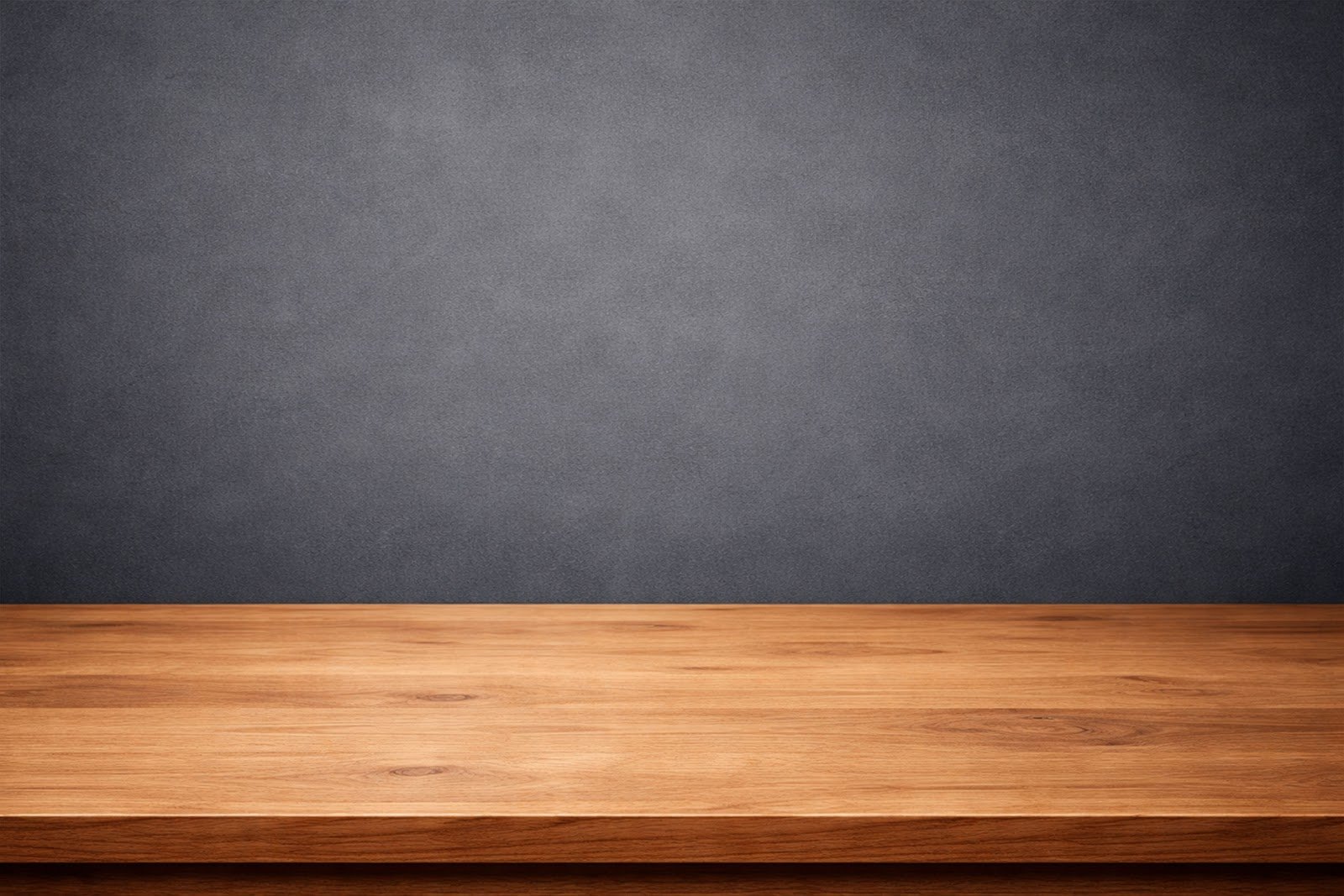 Wooden Table Mockup on Slate Gray Wall – Download Realistic Background