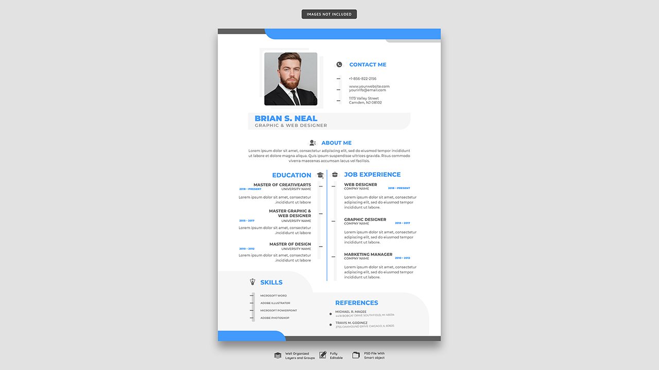 Modern resume portfolio cv template – PSD Free Download