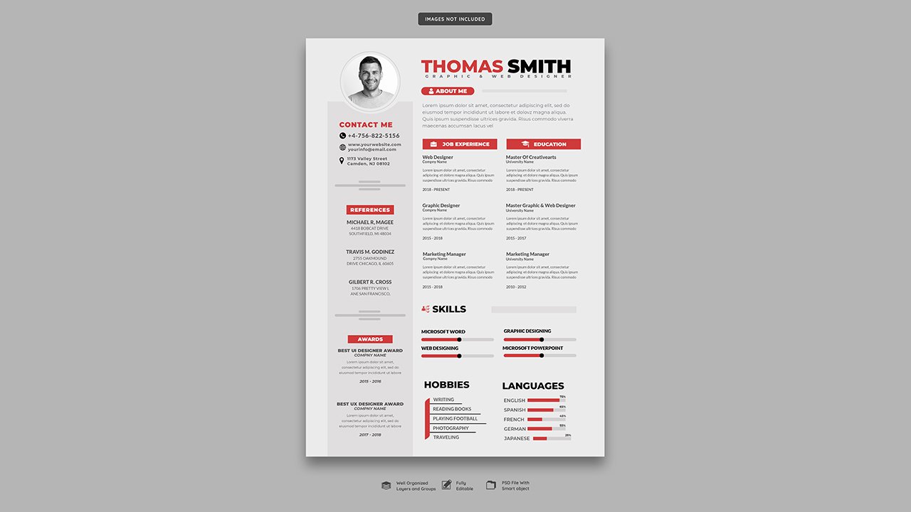 Clean modern resume portfolio cv template – PSD Free Download
