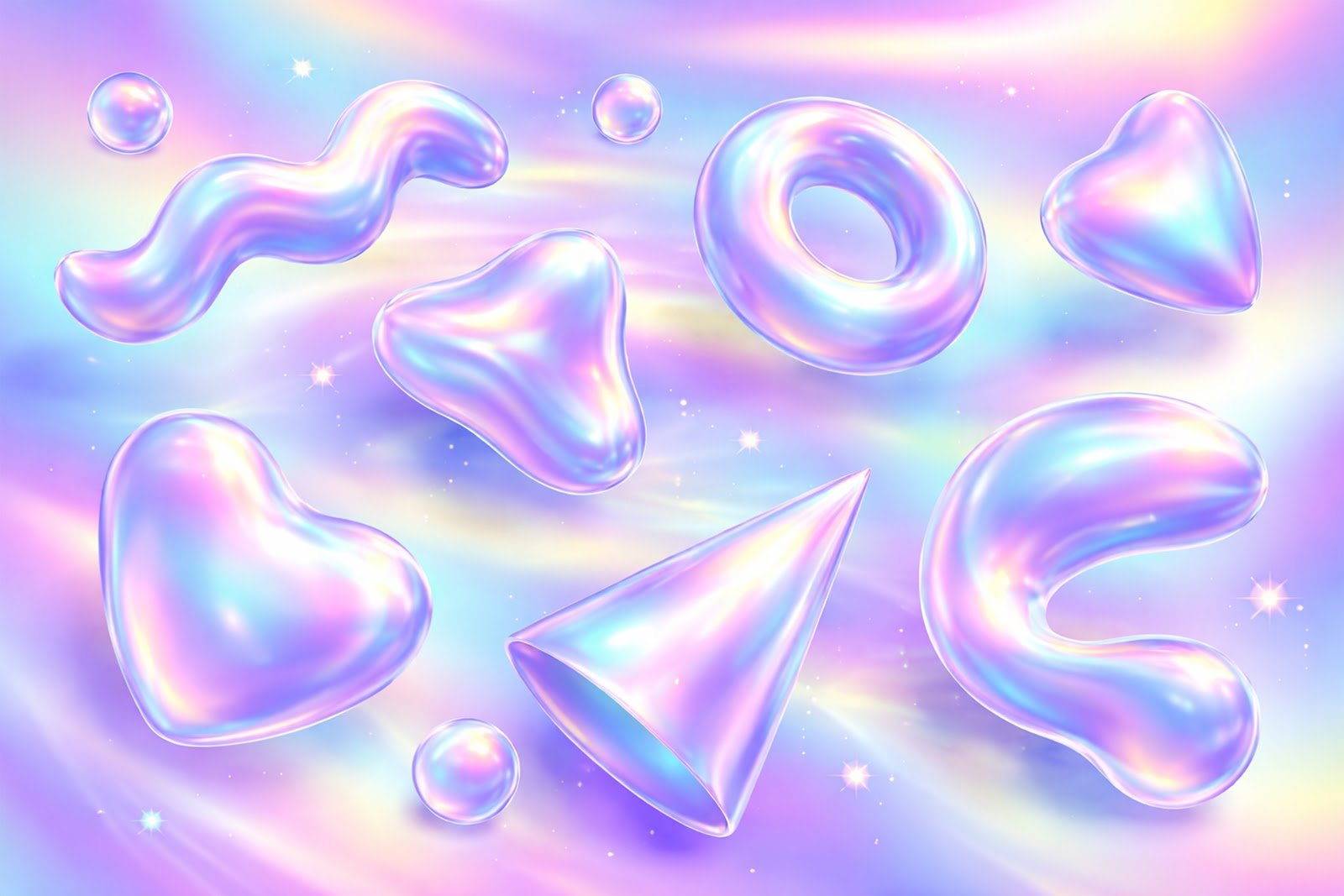 Holographic Abstract Shapes Background – Futuristic Iridescent Design Free Download