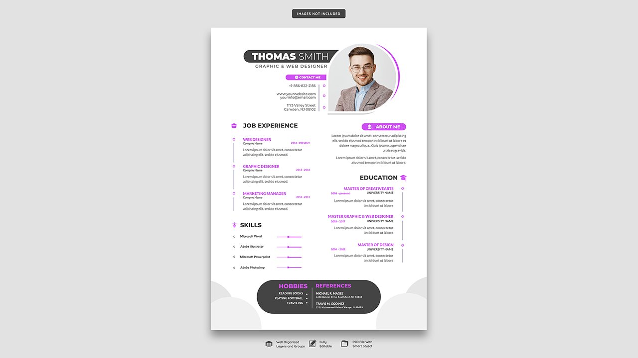 Clean modern resume portfolio cv template – PSD Free Download