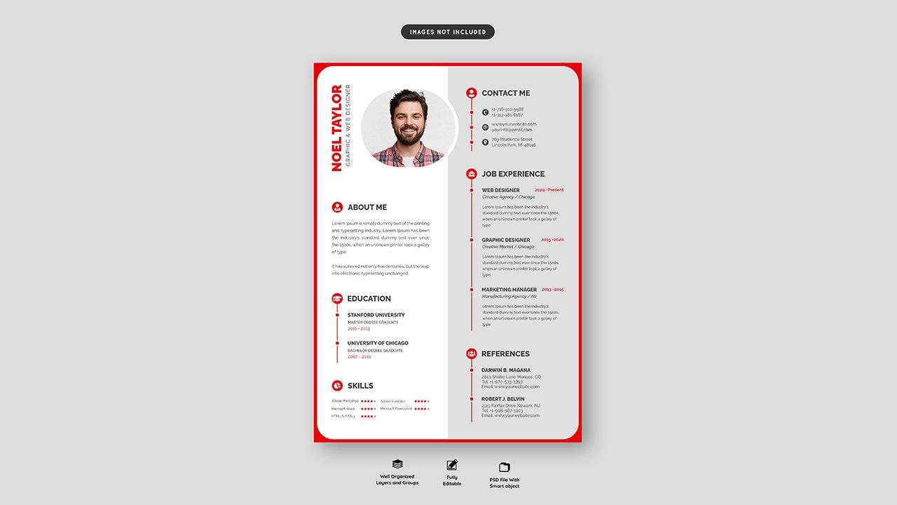 Clean modern resume portfolio cv template – PSD Free Download