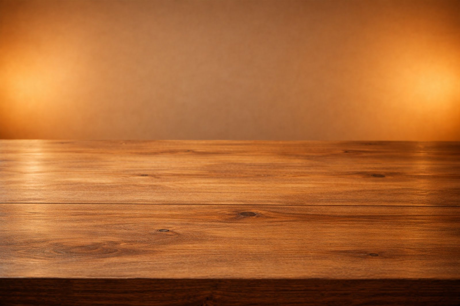 Wooden Table Mockup with Warm Tungsten Side Lighting – Cinematic Product Display Background Download