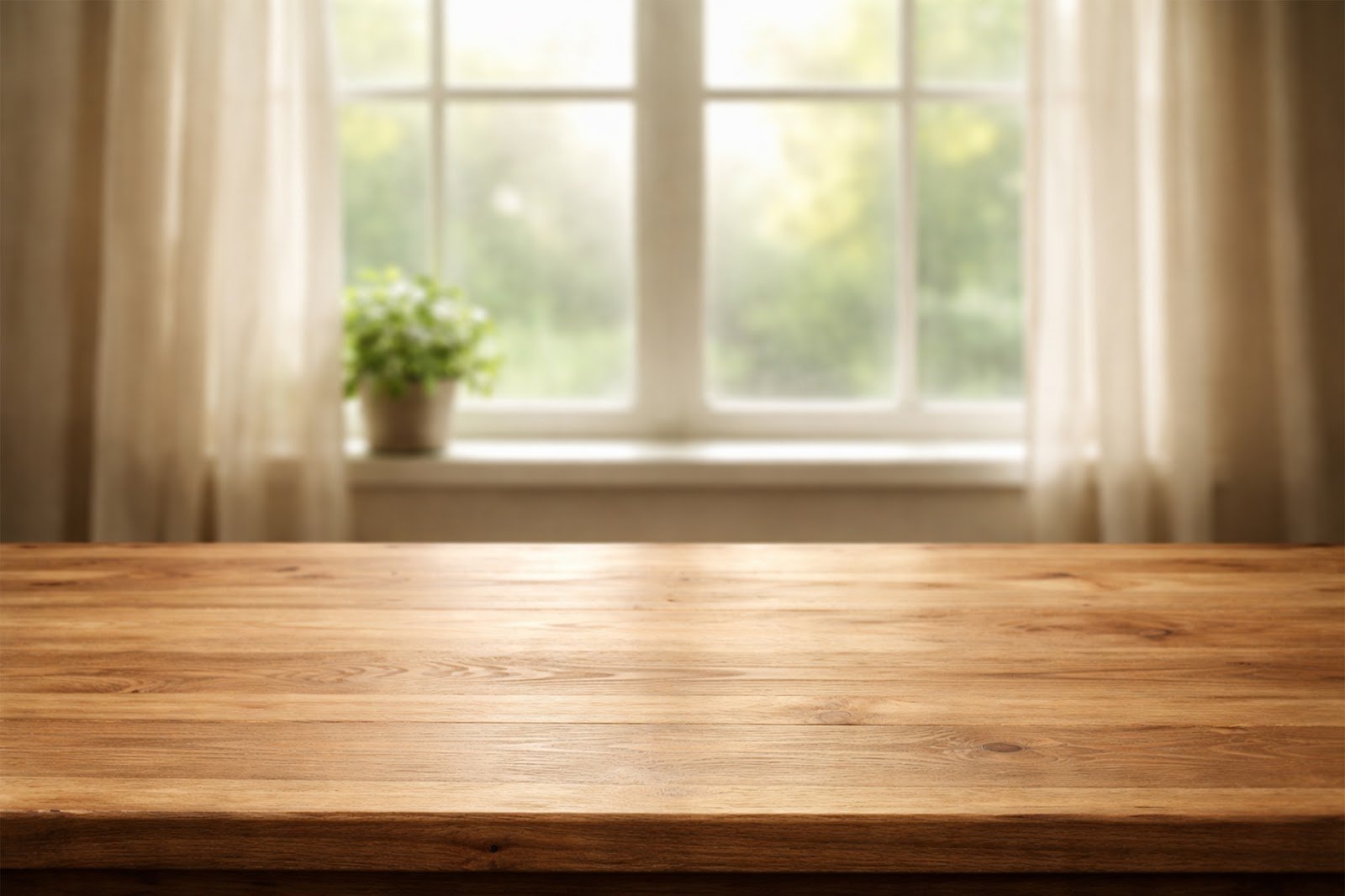 Wooden Table Mockup with Frosted Window Light – Free Download