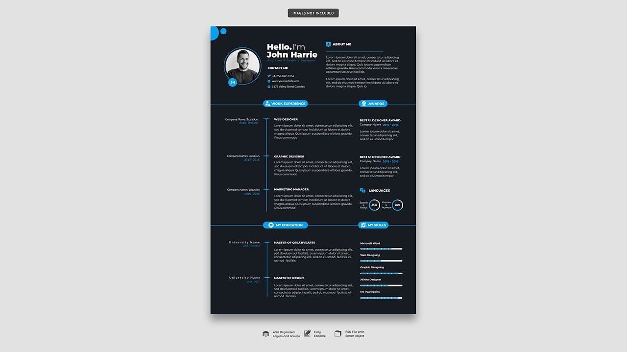 Clean modern resume portfolio cv template – PSD Free Download